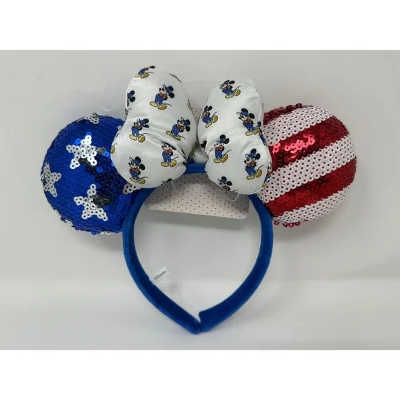 Disney Minnie Mouse Americana Sequin Headband Patriotic Stars Stripes NWT - Picture 1 of 4